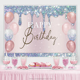 Blau Bokeh Funkeln Rosa Luftballons Geburtstag Hintergrund